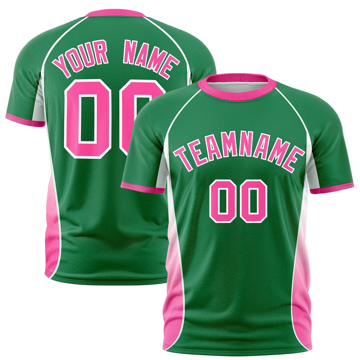 Custom Kelly Green White-Pink Crew neck Side Gradient Fashion Performance T-Shirt