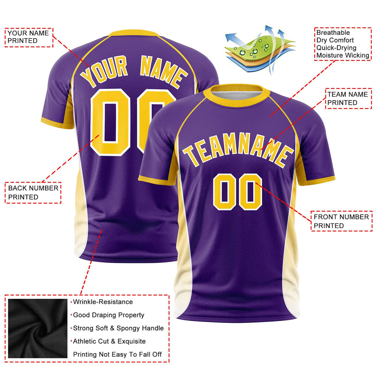 Custom Purple Gold 01-White Crew neck Side Gradient Fashion Performance T-Shirt