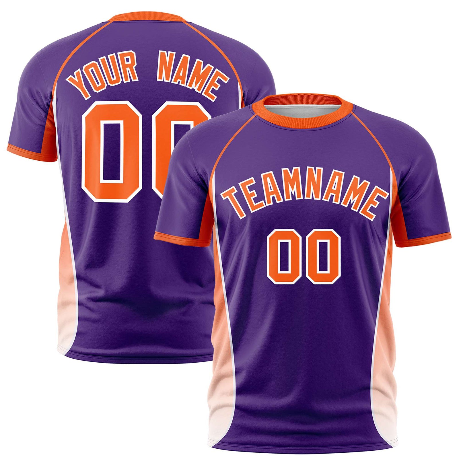 Custom Purple Orange-White Crew neck Side Gradient Fashion Performance T-Shirt