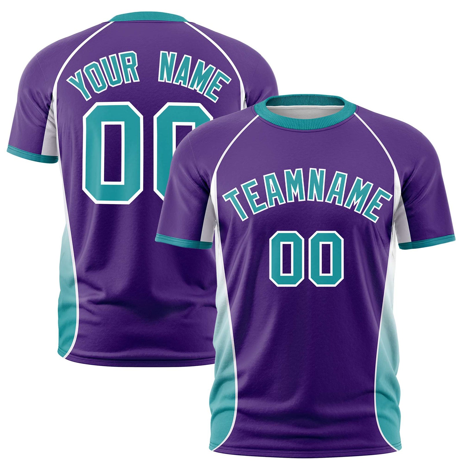 Custom Purple White-Aqua Crew neck Side Gradient Fashion Performance T-Shirt