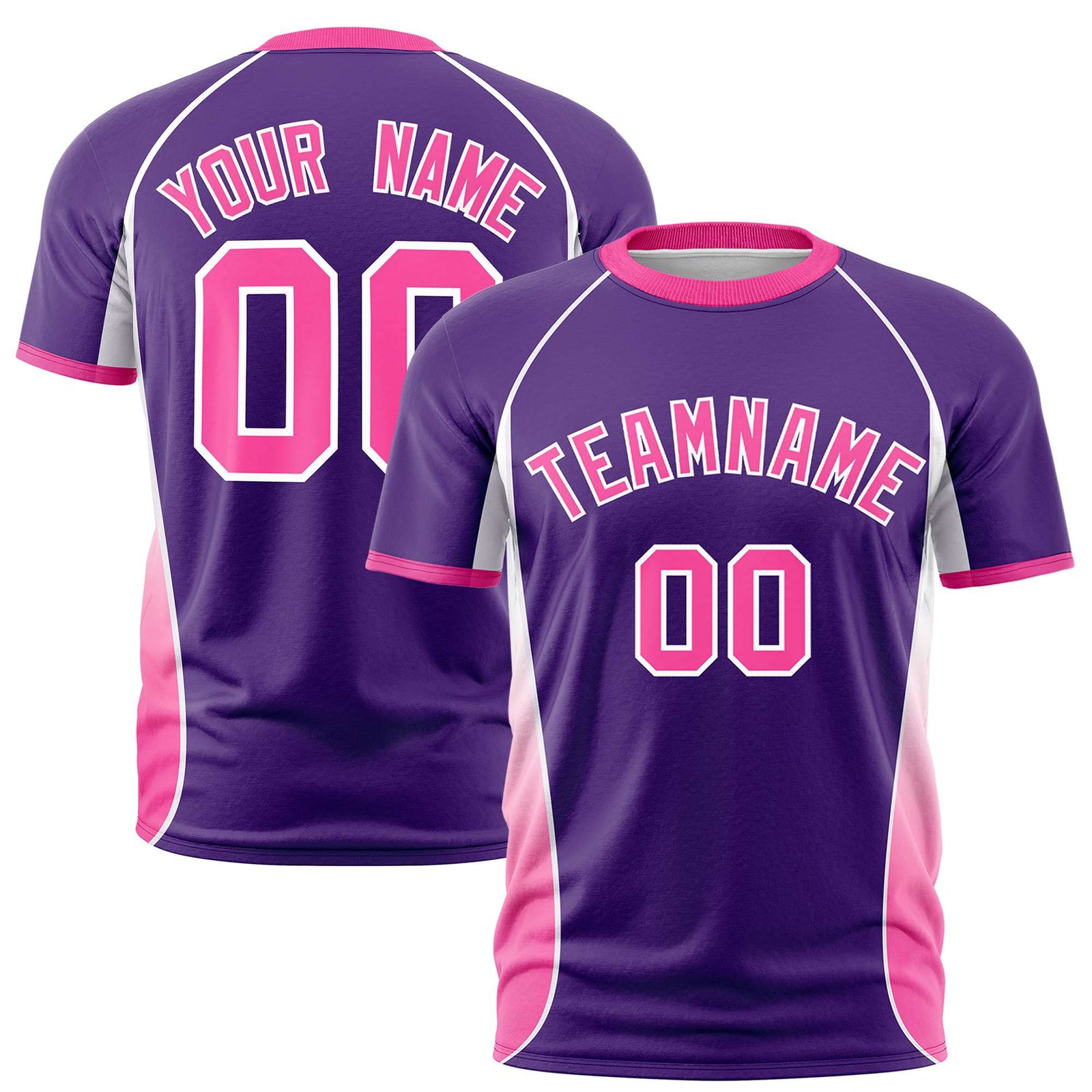 Custom Purple White-Pink Crew neck Side Gradient Fashion Performance T-Shirt