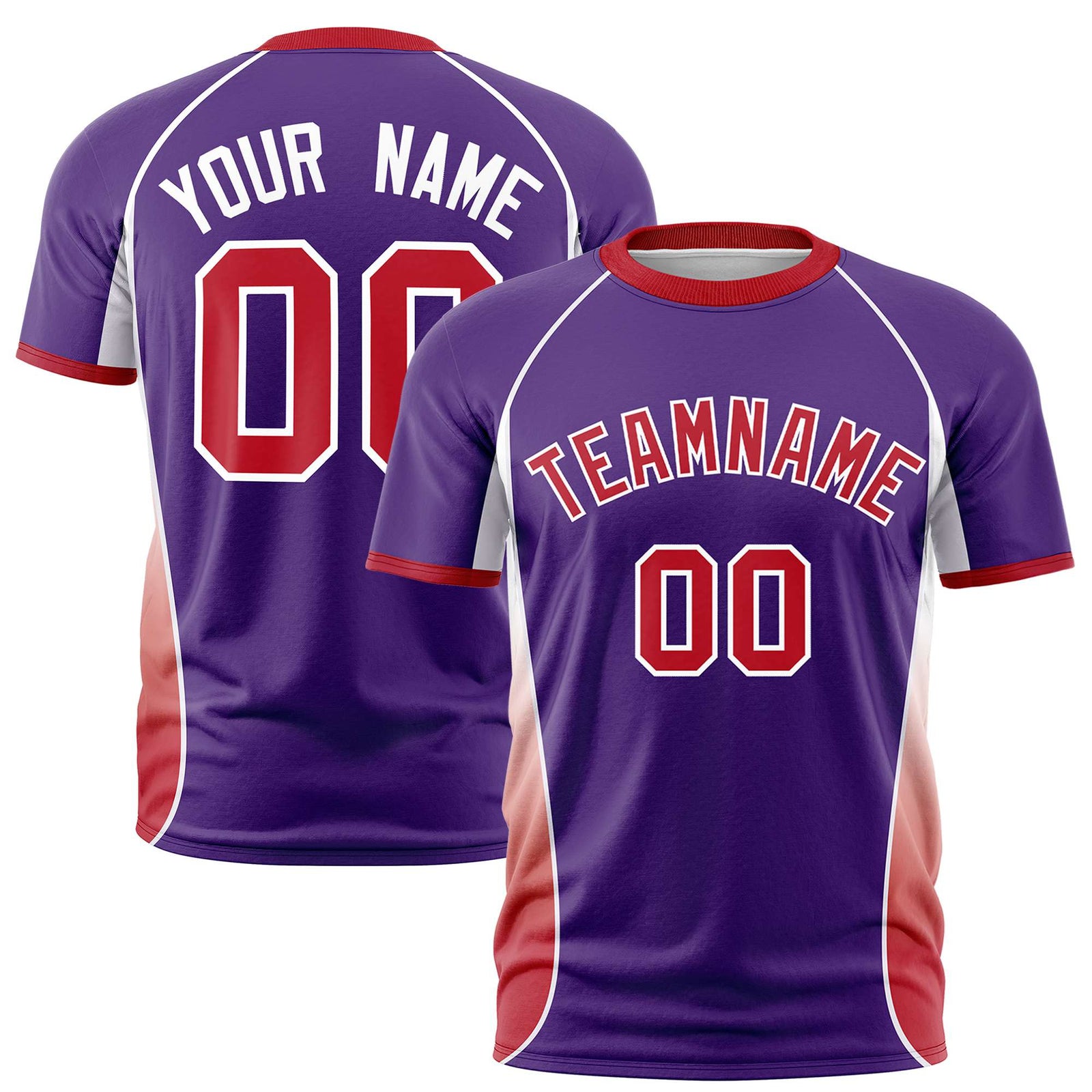 Custom Purple White-Red Crew neck Side Gradient Fashion Performance T-Shirt