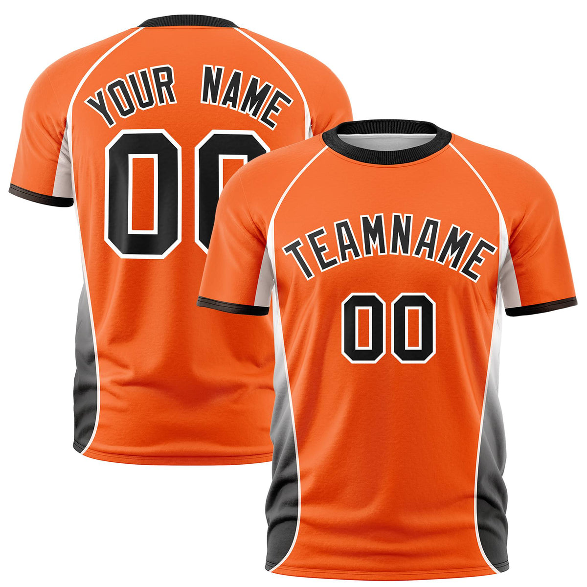 Custom Orange White-Black Crew neck Side Gradient Fashion Performance T-Shirt