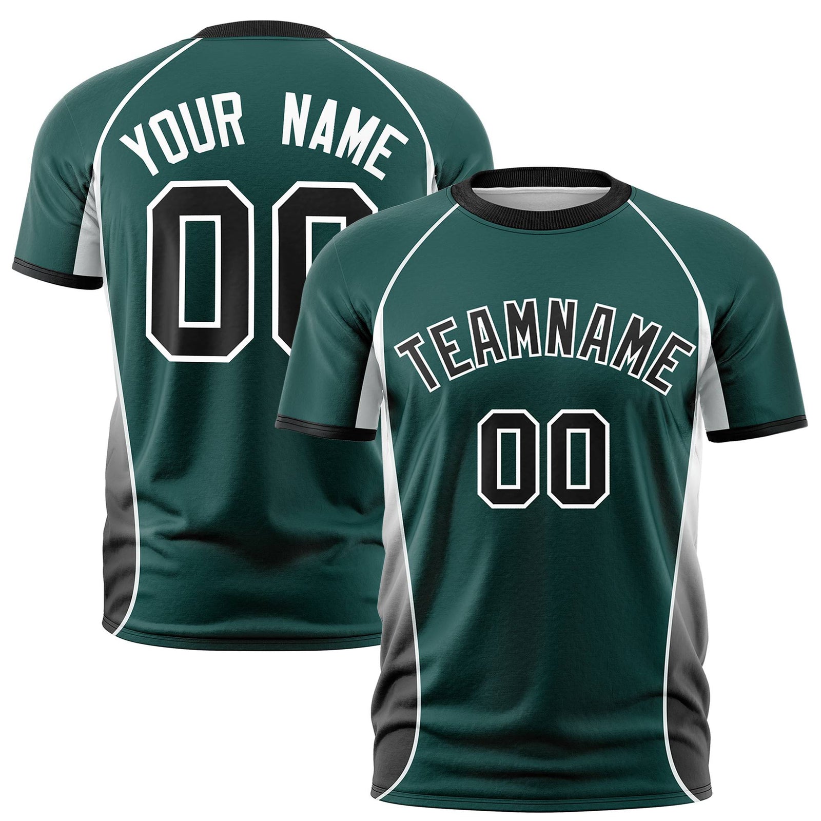 Custom Midnight Green Black-White Crew neck Side Gradient Fashion Performance T-Shirt