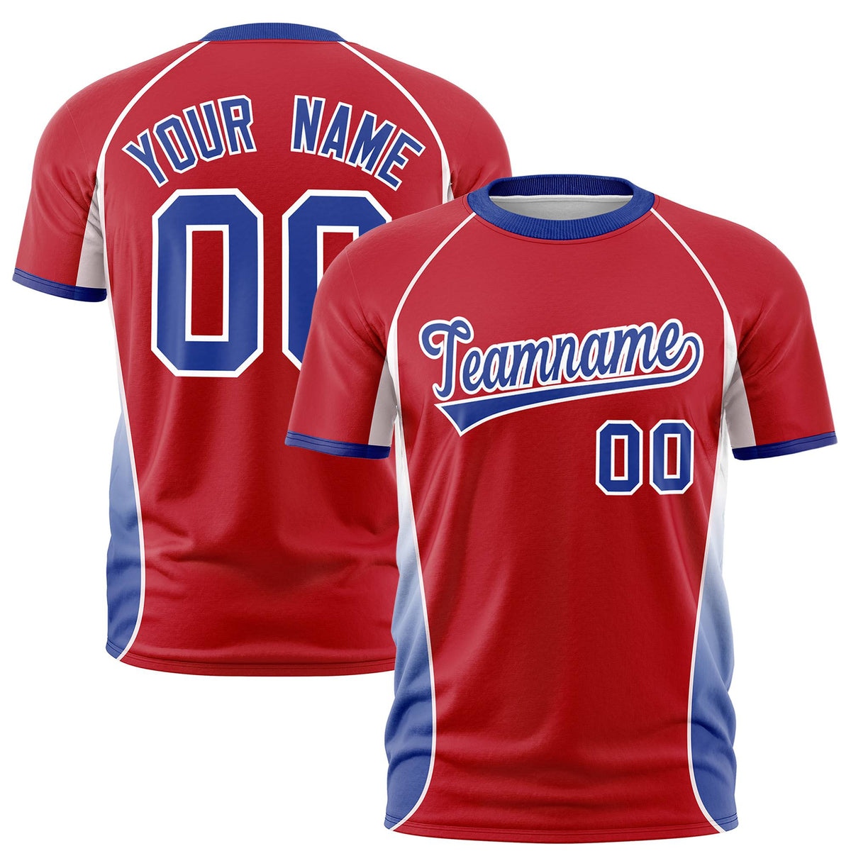 Custom Red White-Royal Blue Crew neck Side Gradient Fashion Performance T-Shirt