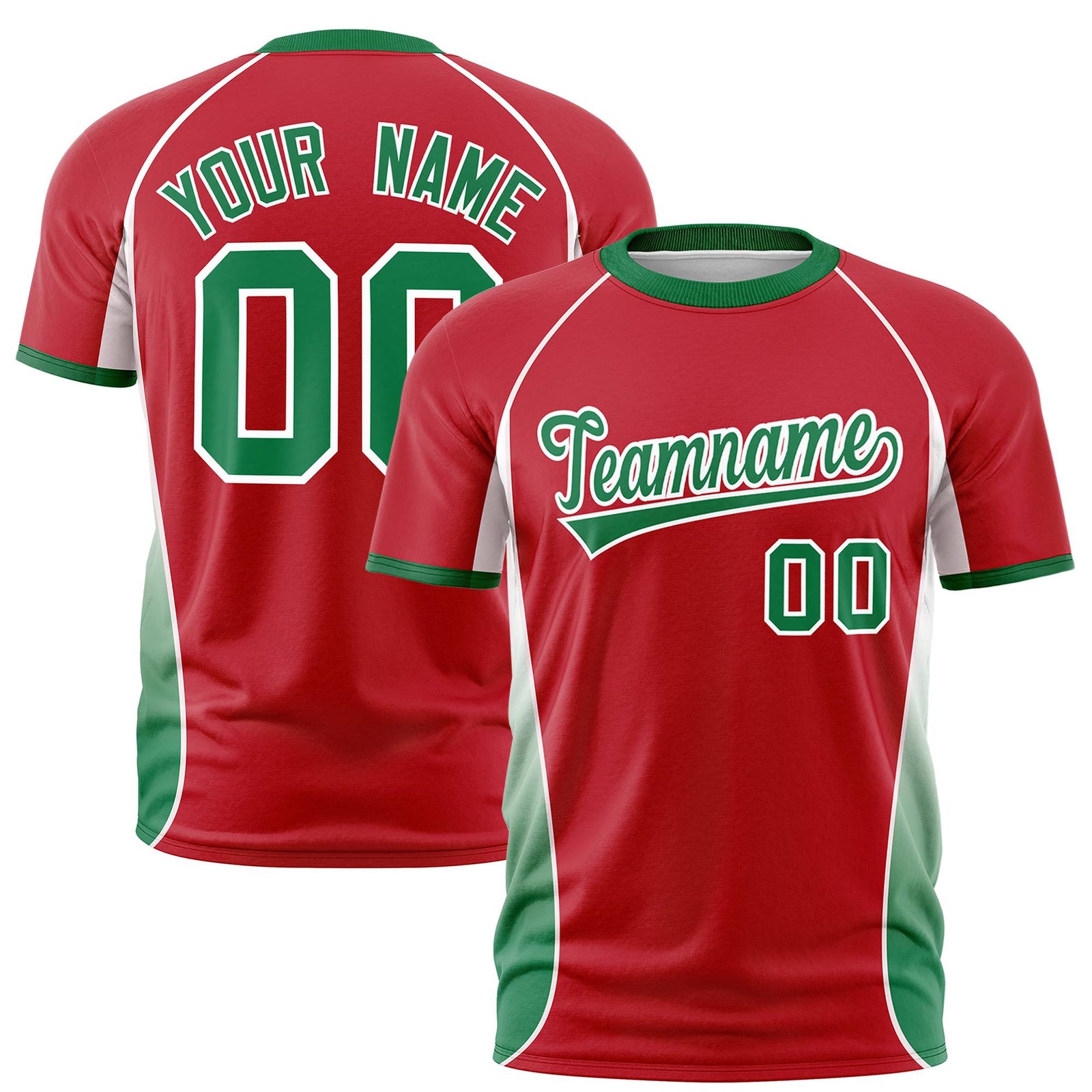 Custom Red White-Kelly Green Crew neck Side Gradient Fashion Performance T-Shirt