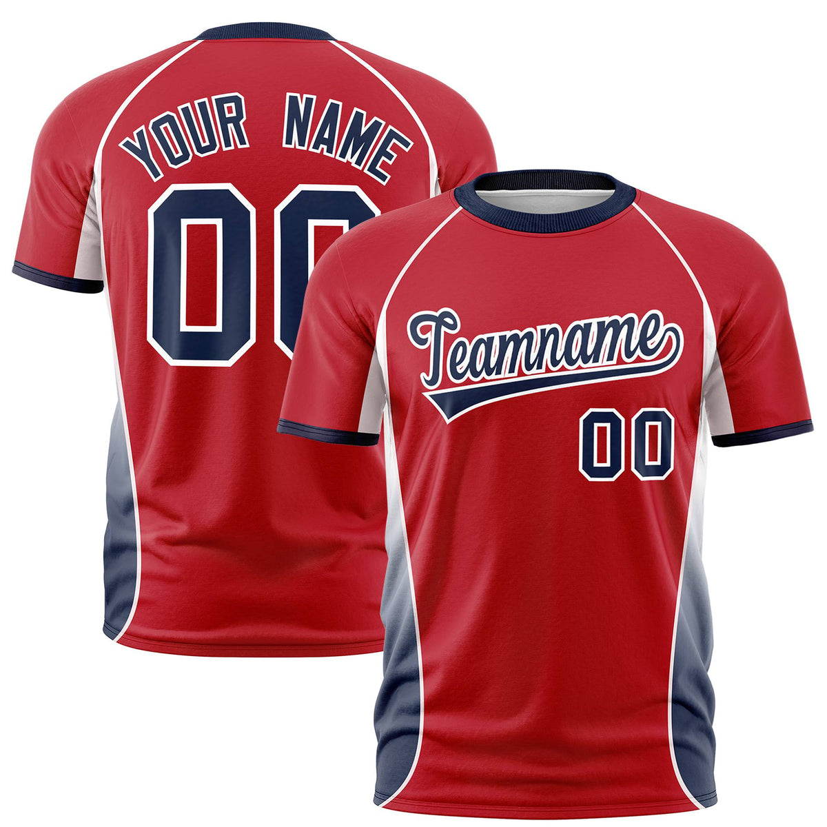 Custom Red White-Navy Crew neck Side Gradient Fashion Performance T-Shirt