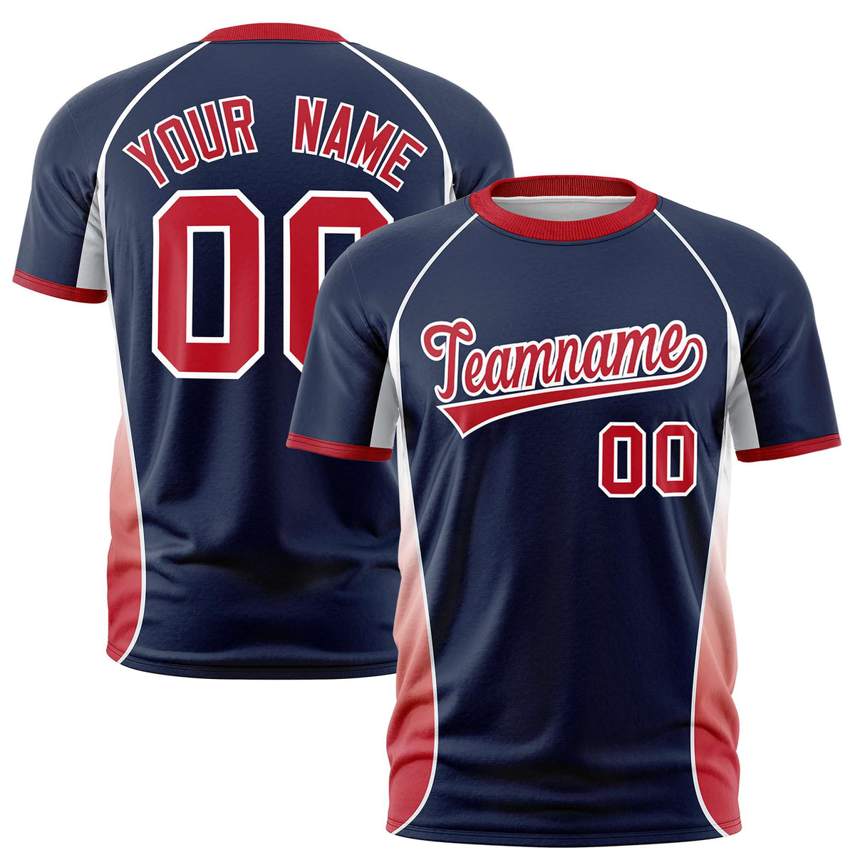 Custom Navy White-Red Crew neck Side Gradient Fashion Performance T-Shirt