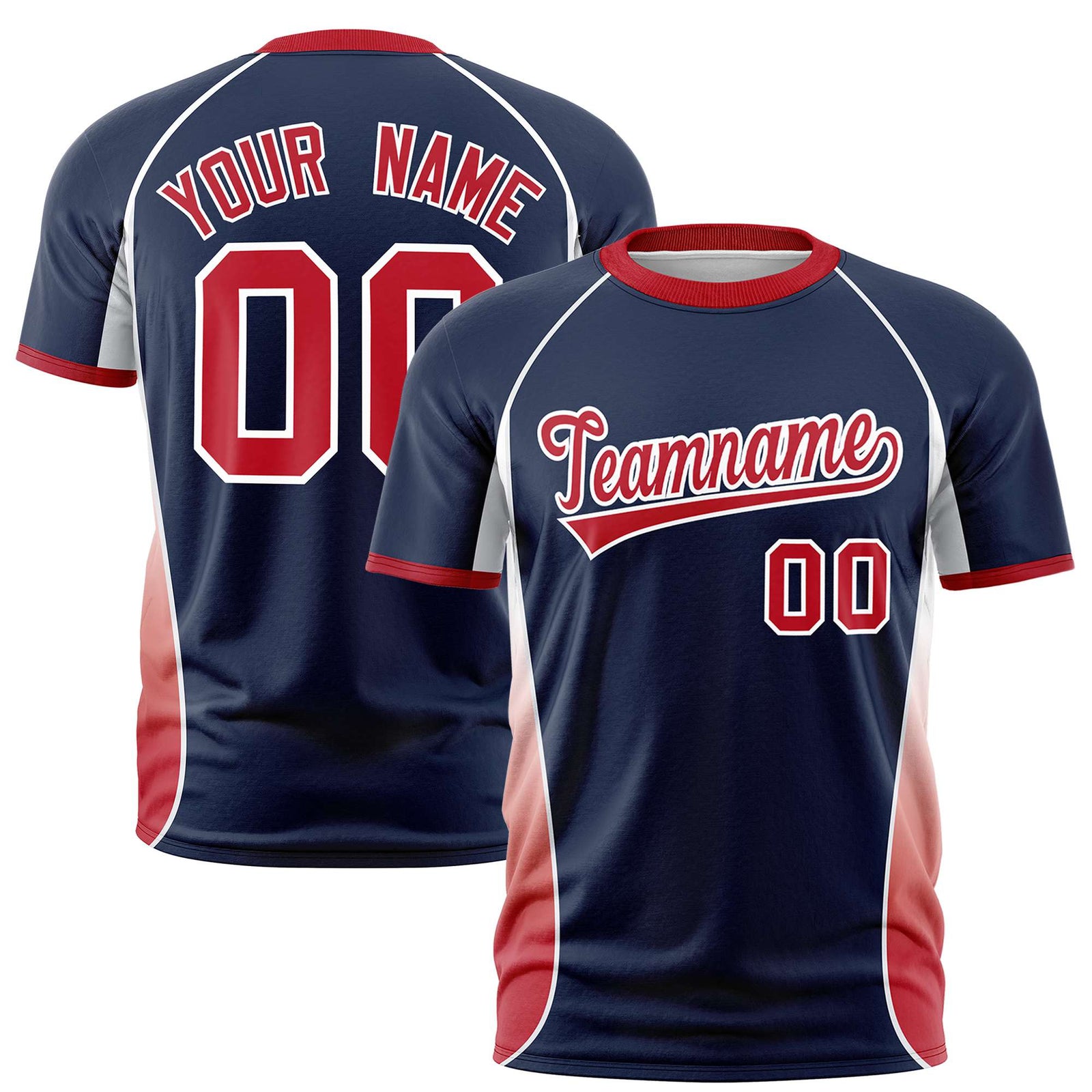 Custom Navy White-Red Crew neck Side Gradient Fashion Performance T-Shirt