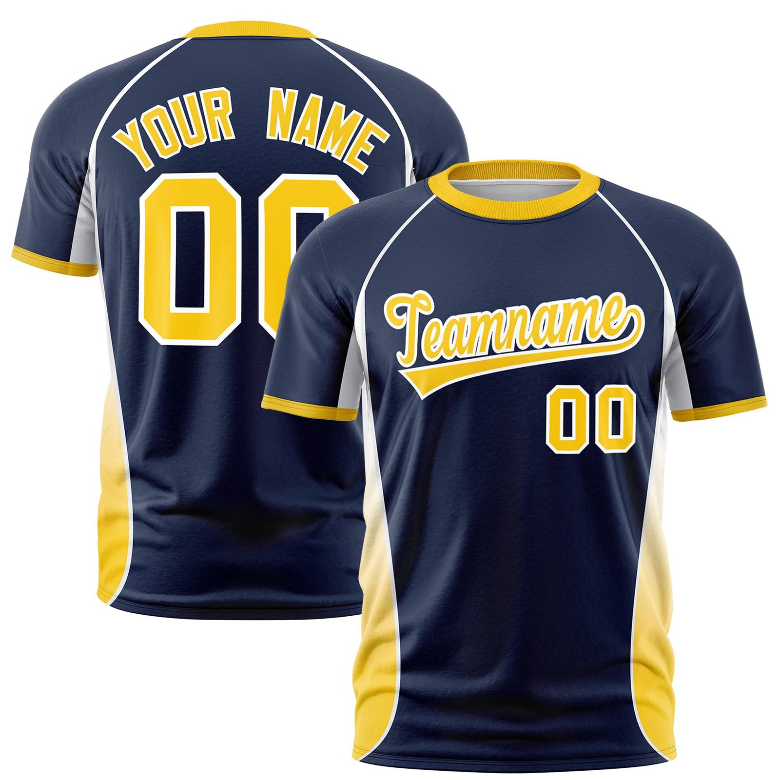 Custom Navy White Gold-01 Crew neck Side Gradient Fashion Performance T-Shirt