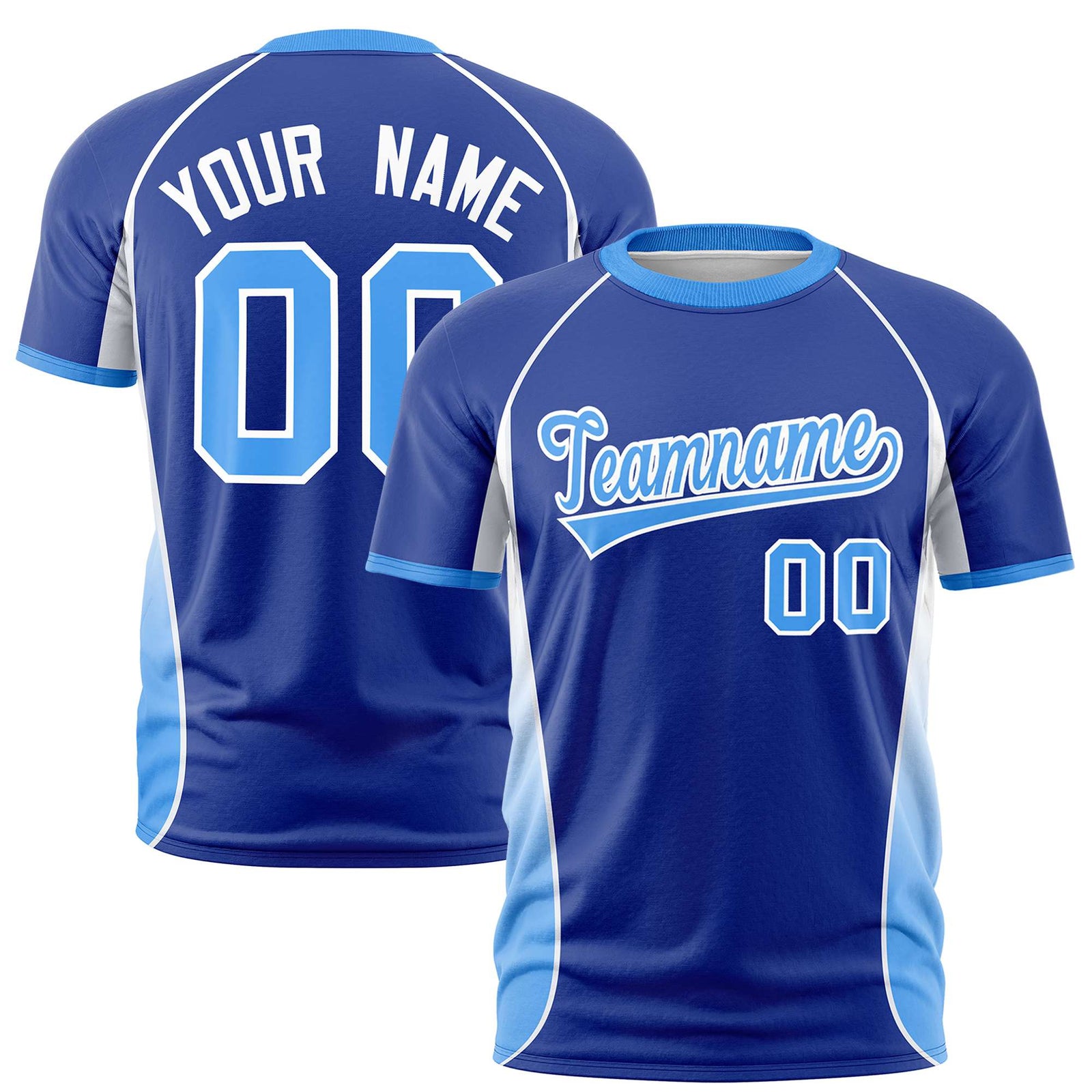 Custom Royal Blue White-Powder Blue Crew neck Side Gradient Fashion Performance T-Shirt