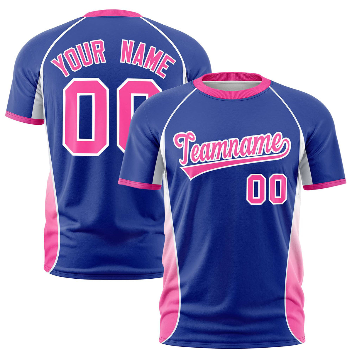 Custom Royal Blue White-Pink Crew neck Side Gradient Fashion Performance T-Shirt