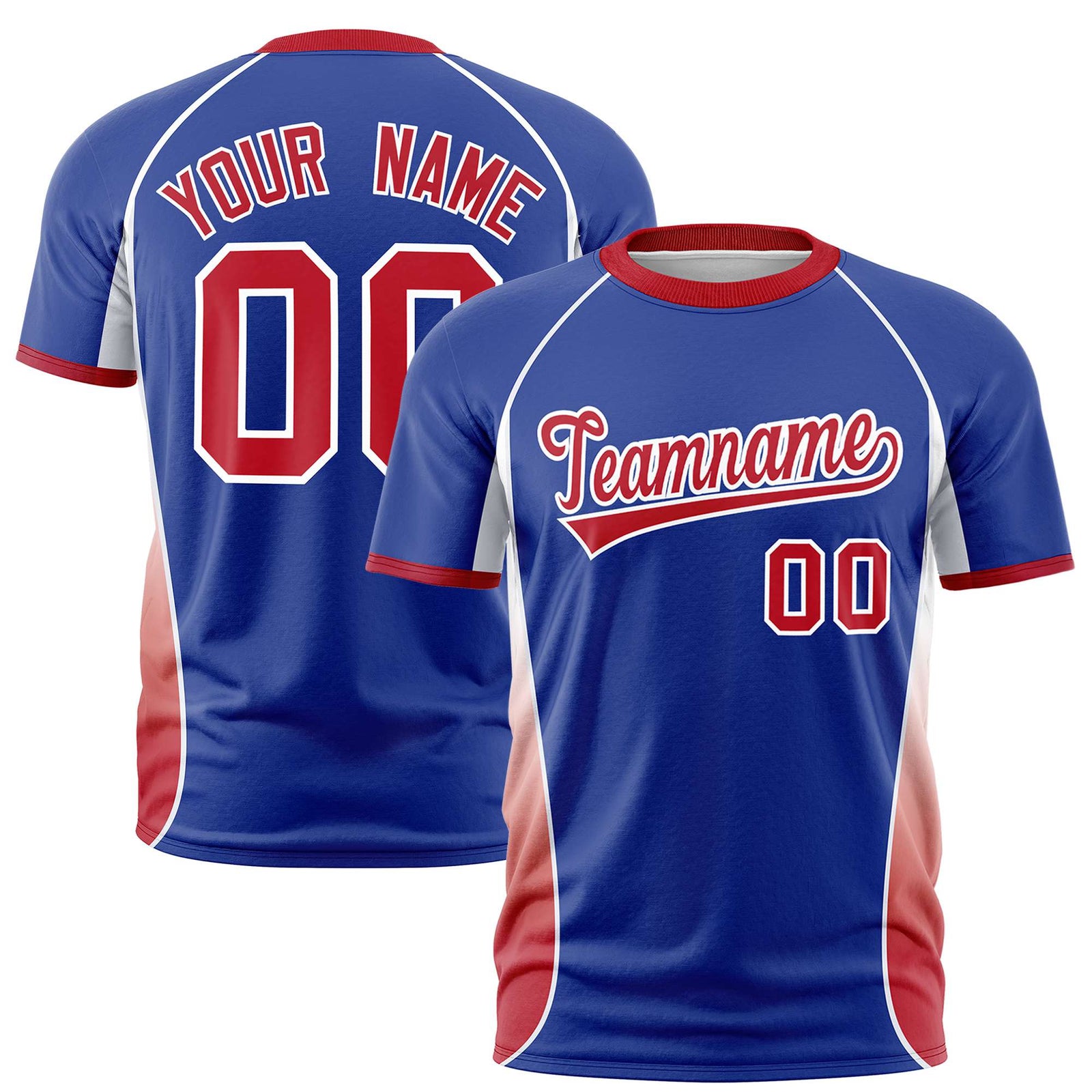 Custom Royal Blue White-Red Crew neck Side Gradient Fashion Performance T-Shirt