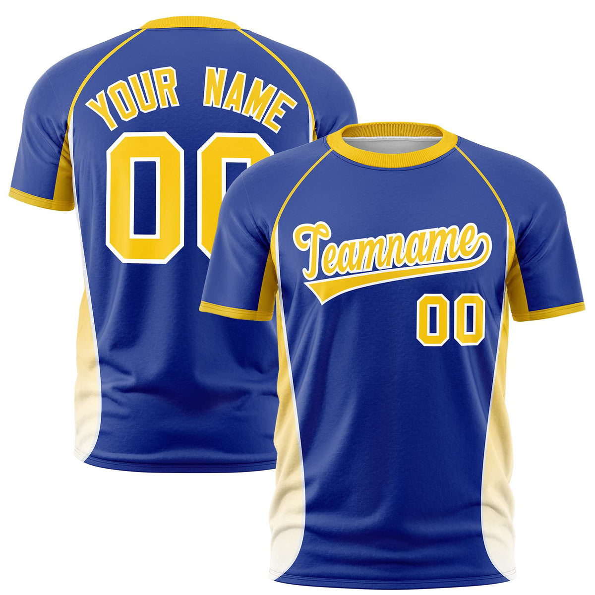 Custom Royal Blue Gold 01-White Crew neck Side Gradient Fashion Performance T-Shirt