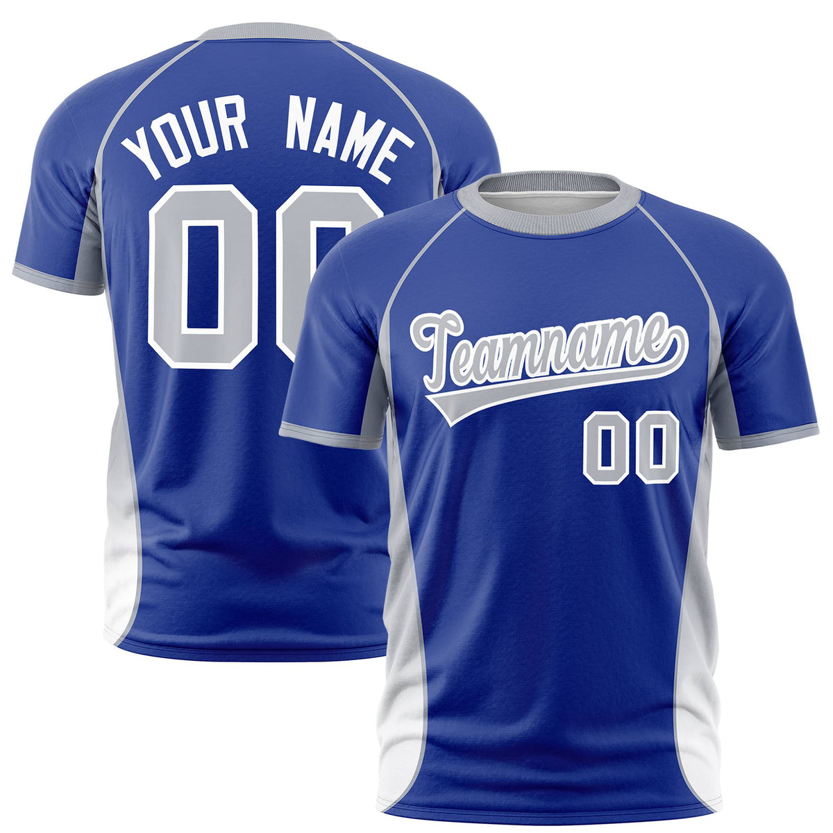 Custom Royal Blue Gray-White Crew neck Side Gradient Fashion Performance T-Shirt