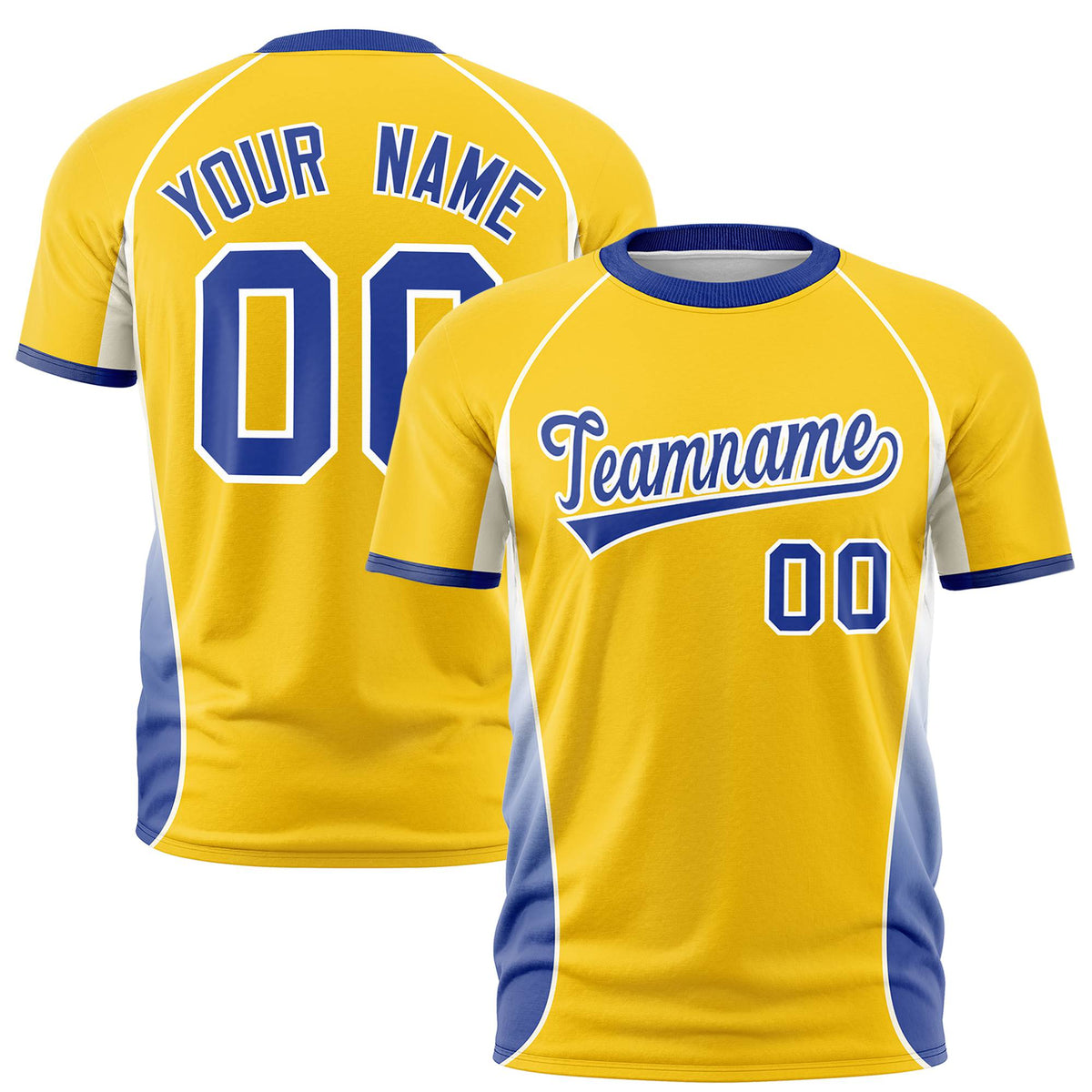 Custom Gold 01 White-Royal Blue Crew neck Side Gradient Fashion Performance T-Shirt