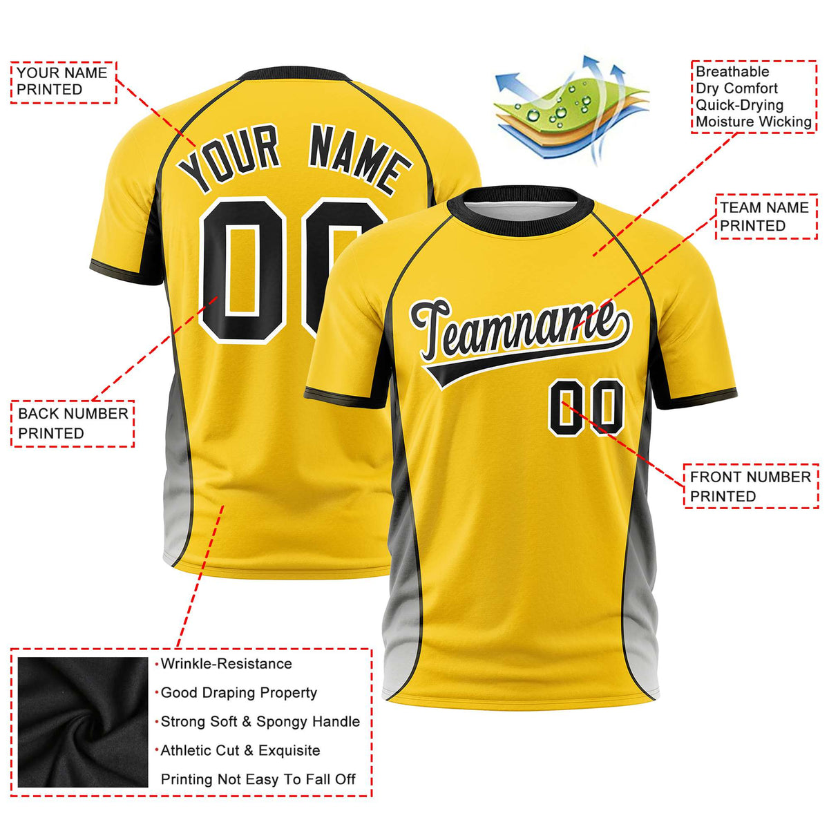 Custom Gold 01 Black-White Crew neck Side Gradient Fashion Performance T-Shirt