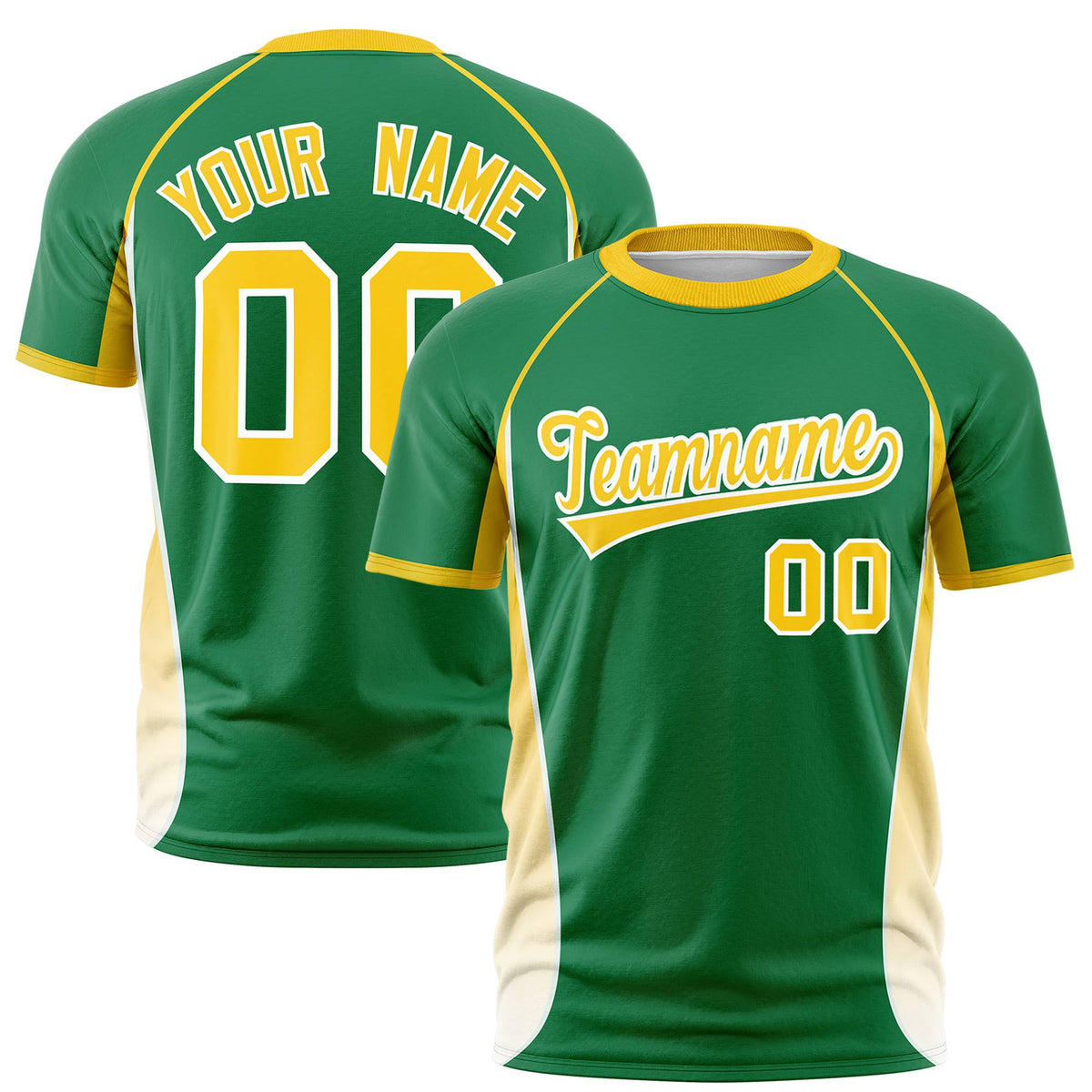 Custom Kelly Green Gold 01-White Crew neck Side Gradient Fashion Performance T-Shirt