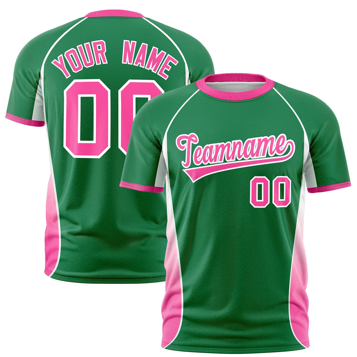 Custom Kelly Green White-Pink Crew neck Side Gradient Fashion Performance T-Shirt