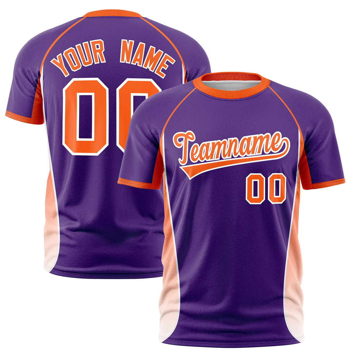 Custom Purple Orange-White Crew neck Side Gradient Fashion Performance T-Shirt