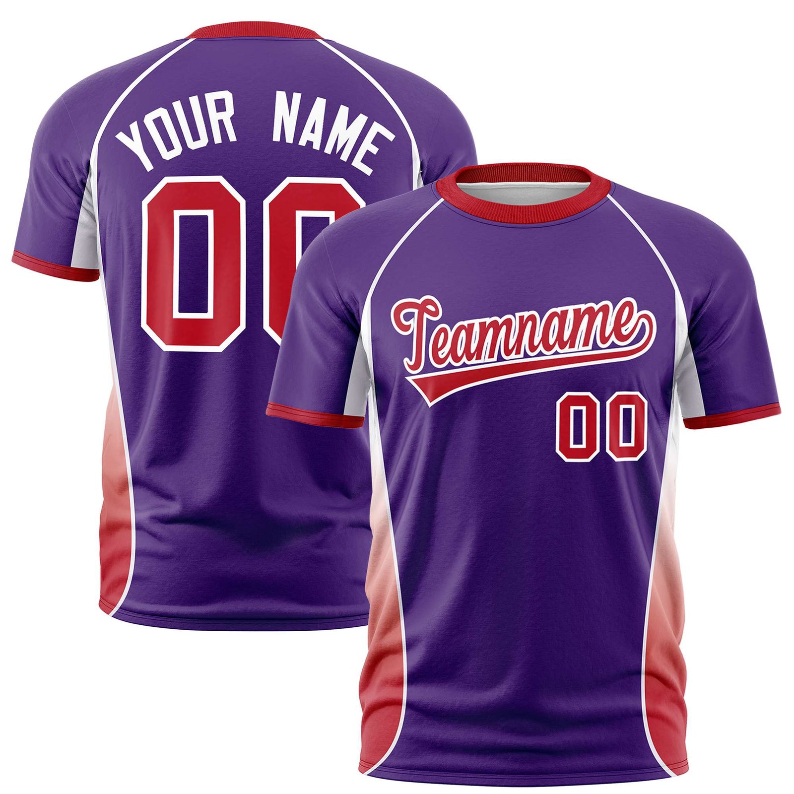 Custom Purple White-Red Crew neck Side Gradient Fashion Performance T-Shirt