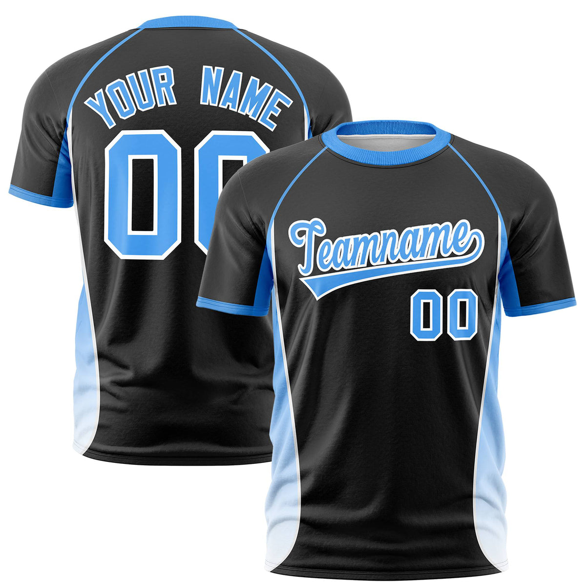 Custom Black Powder Blue-White Crew neck Side Gradient Fashion Performance T-Shirt