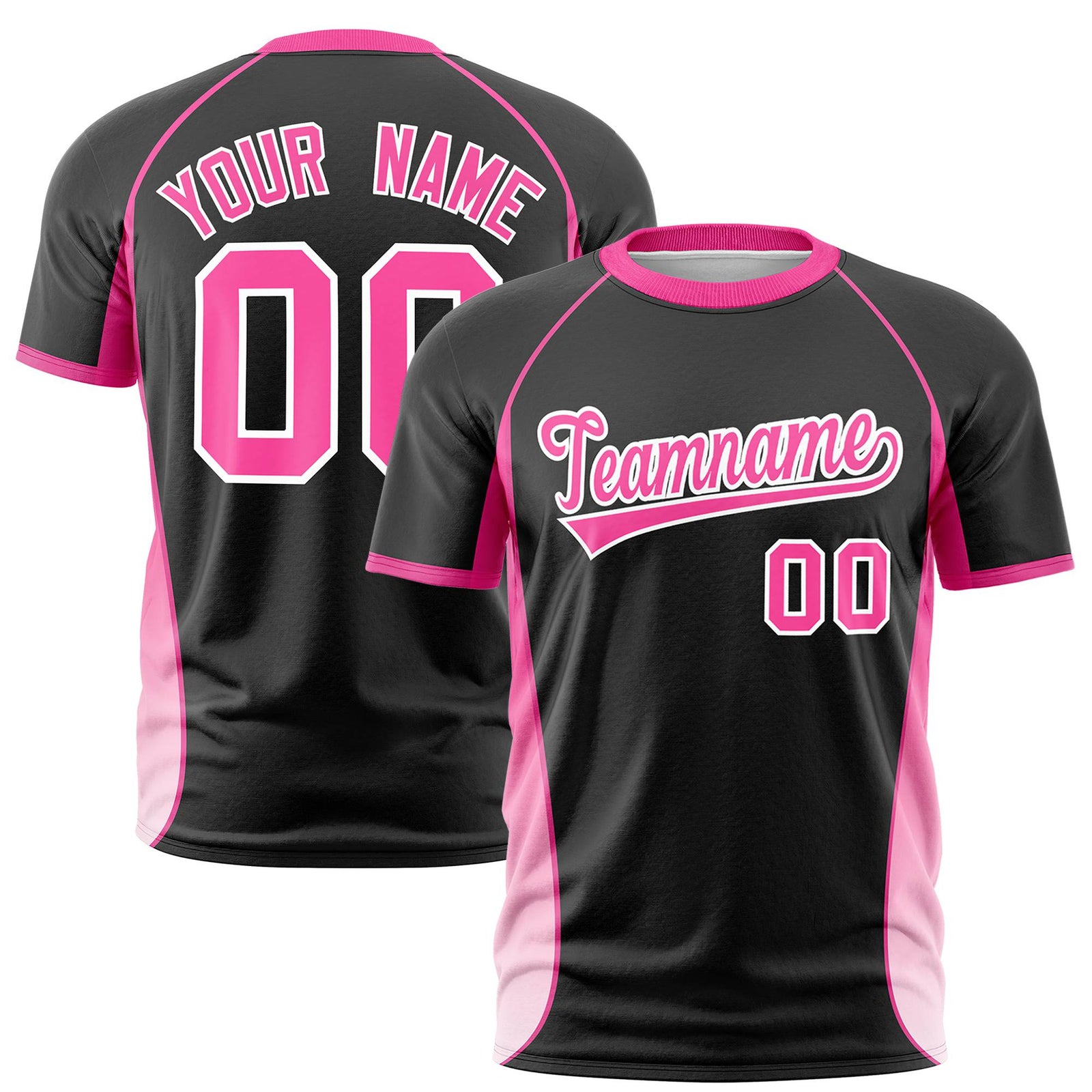 Custom Black Pink-White Crew neck Side Gradient Fashion Performance T-Shirt