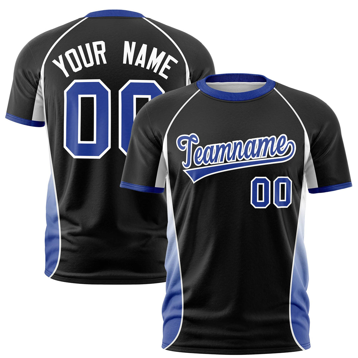 Custom Black White-Royal Blue Crew neck Side Gradient Fashion Performance T-Shirt