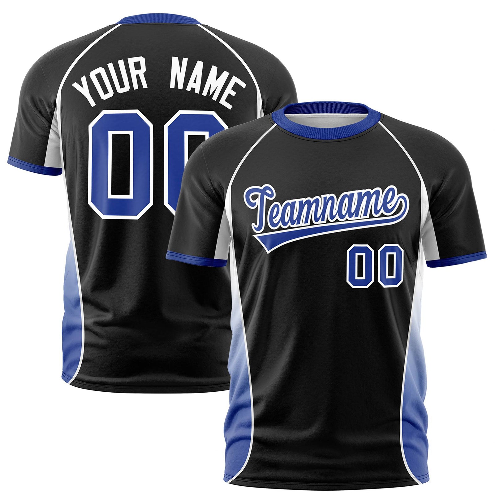 Custom Black White-Royal Blue Crew neck Side Gradient Fashion Performance T-Shirt