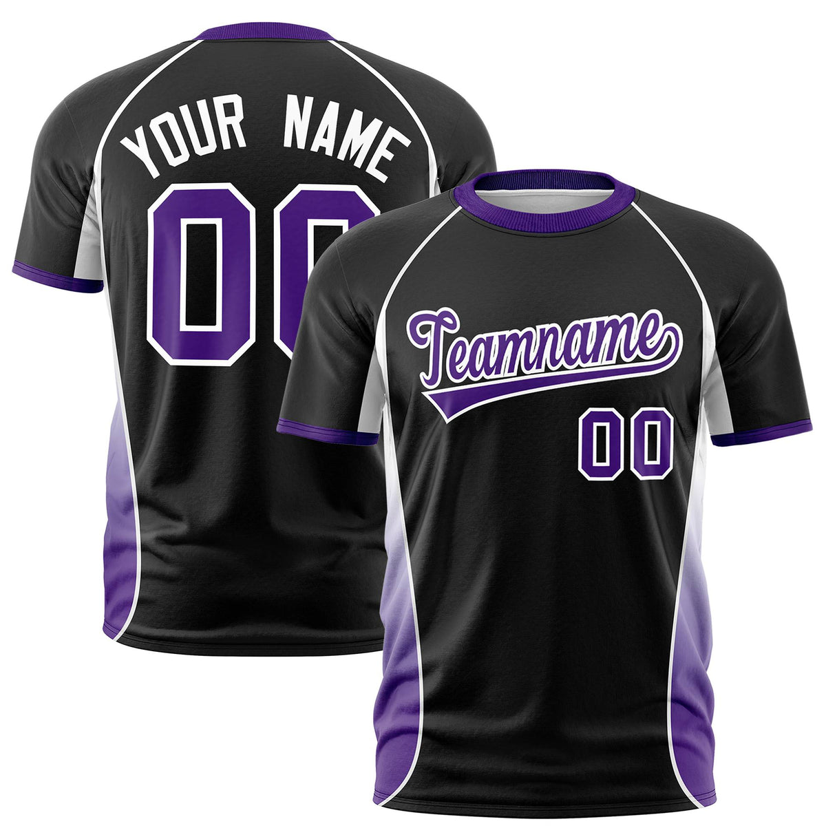 Custom Black White-Purple Crew neck Side Gradient Fashion Performance T-Shirt