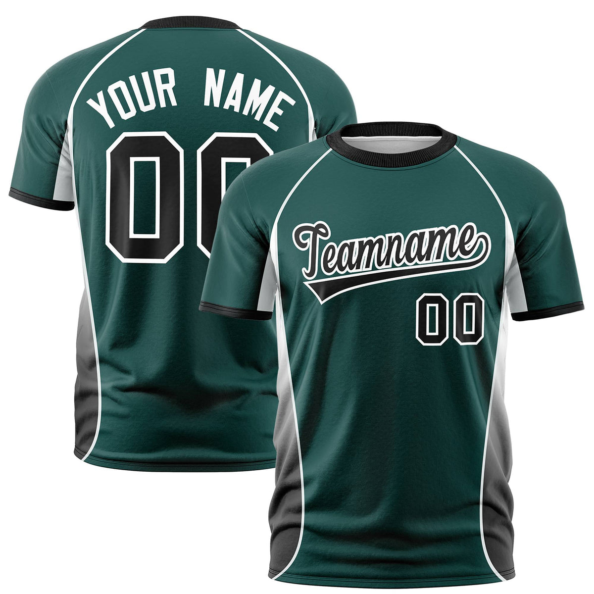 Custom Midnight Green Black-White Crew neck Side Gradient Fashion Performance T-Shirt