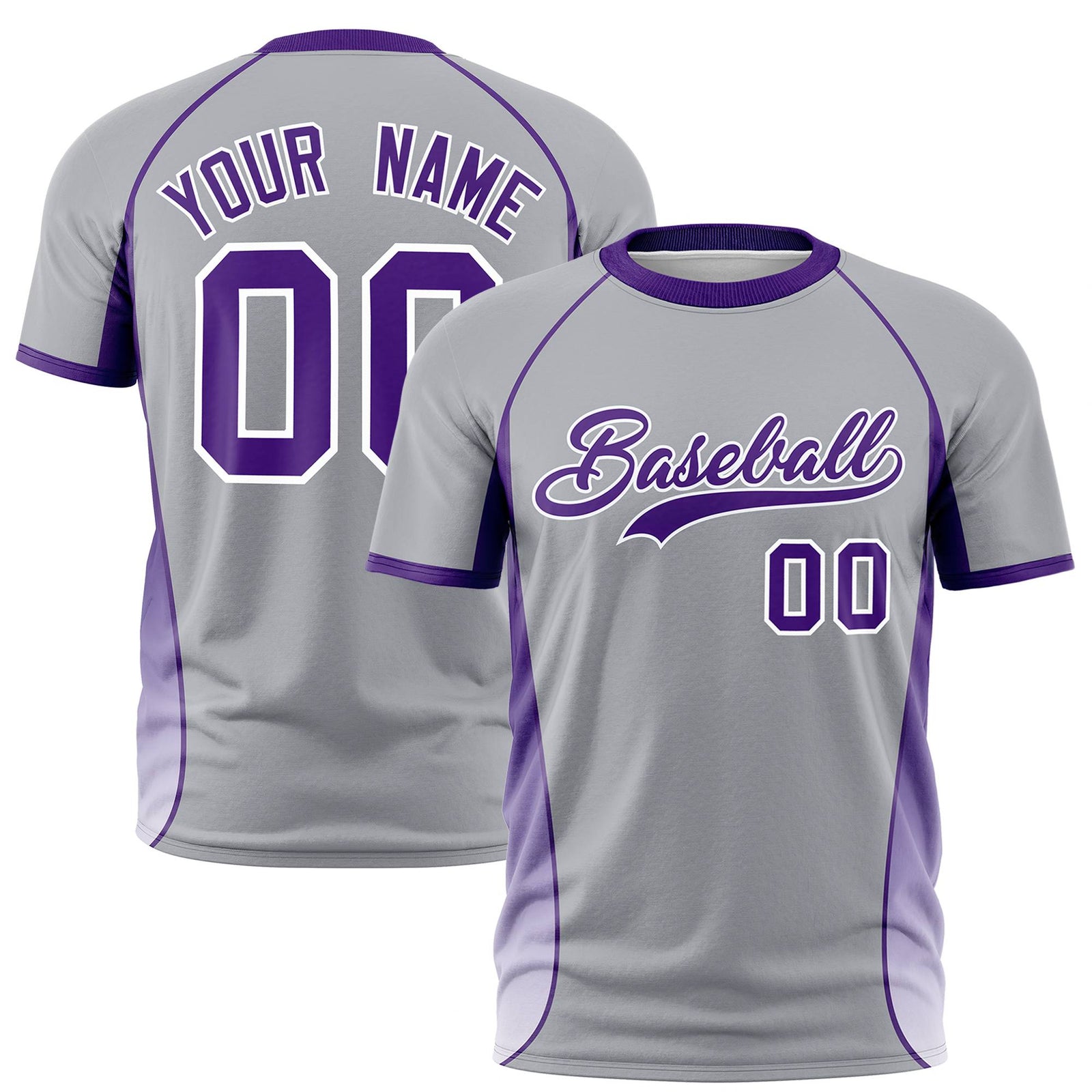 Custom Gray Purple-White Crew neck Side Gradient Fashion Performance T-Shirt