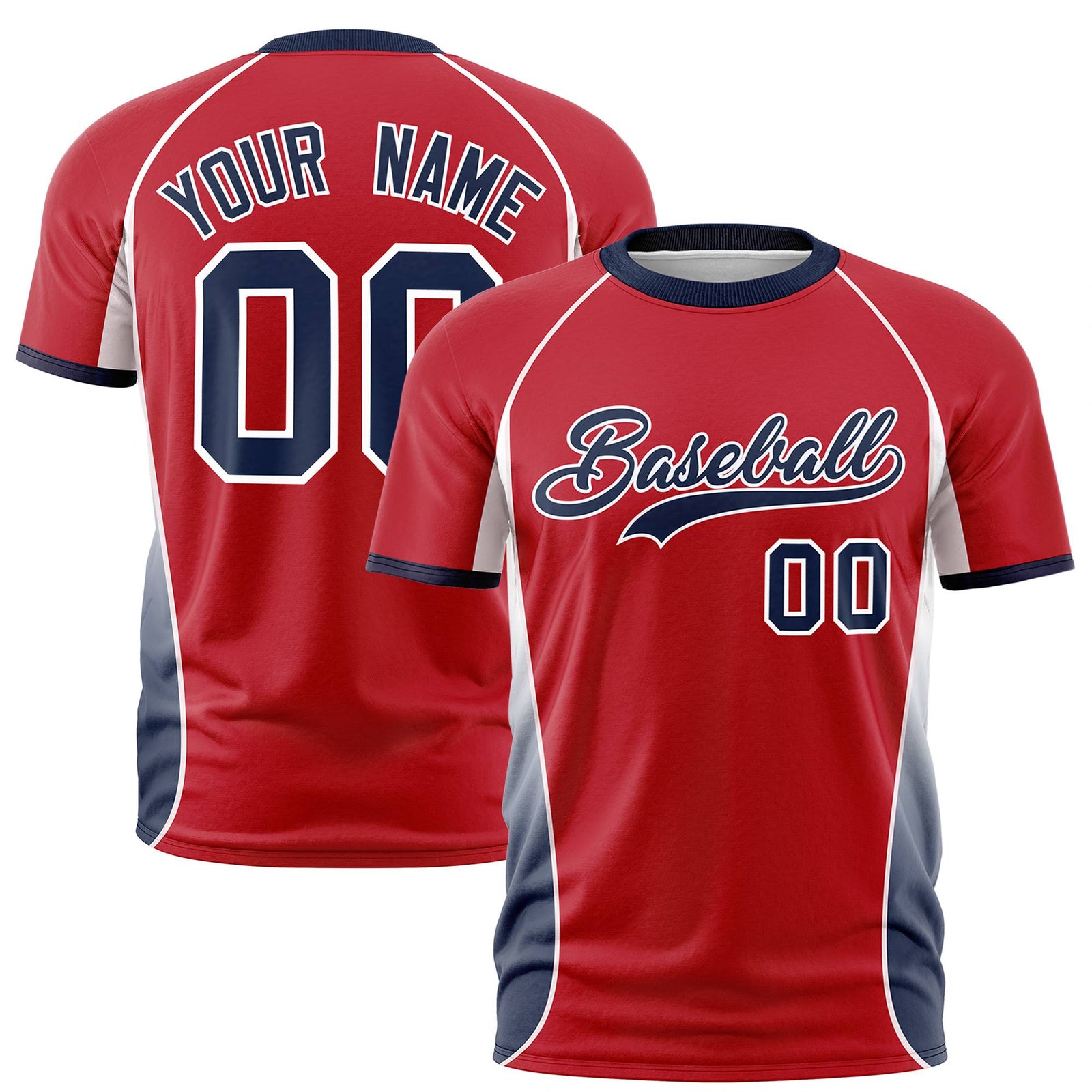 Custom Red White-Navy Crew neck Side Gradient Fashion Performance T-Shirt