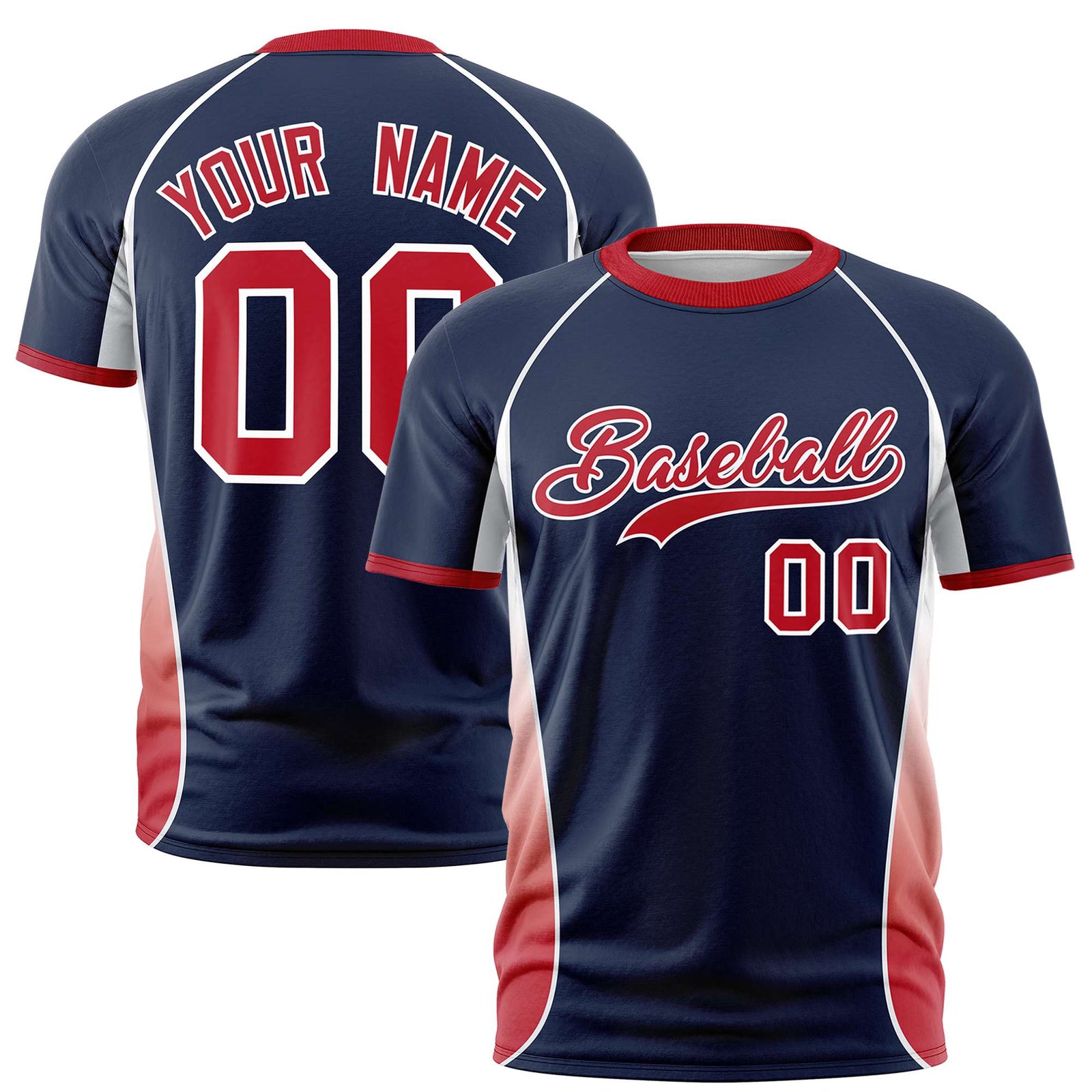 Custom Navy White-Red Crew neck Side Gradient Fashion Performance T-Shirt