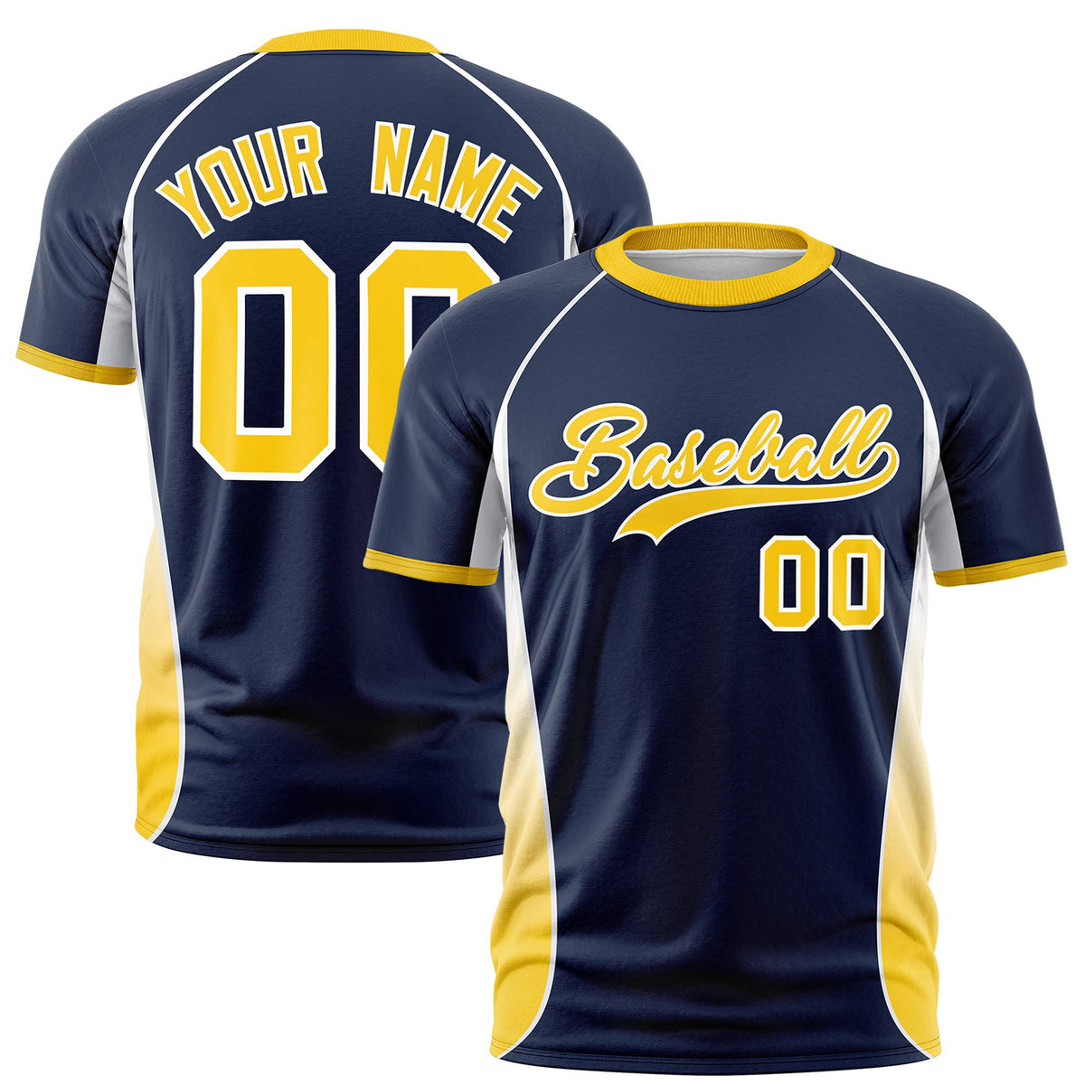 Custom Navy White Gold-01 Crew neck Side Gradient Fashion Performance T-Shirt