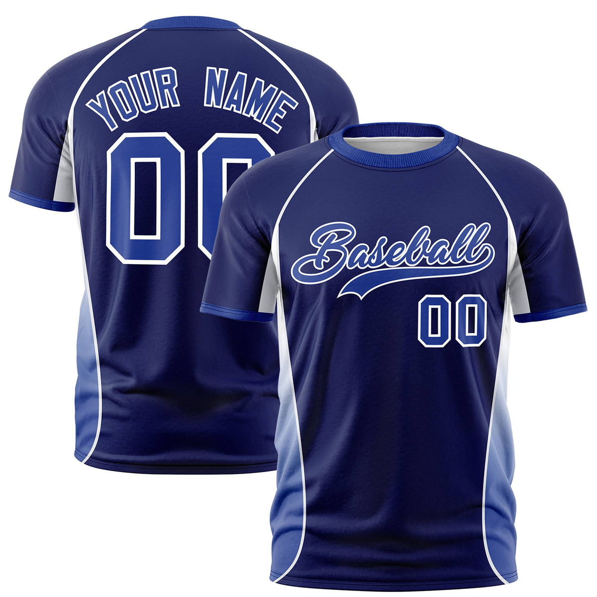 Custom Royal Blue White-Royal Blue Crew neck Side Gradient Fashion Performance T-Shirt