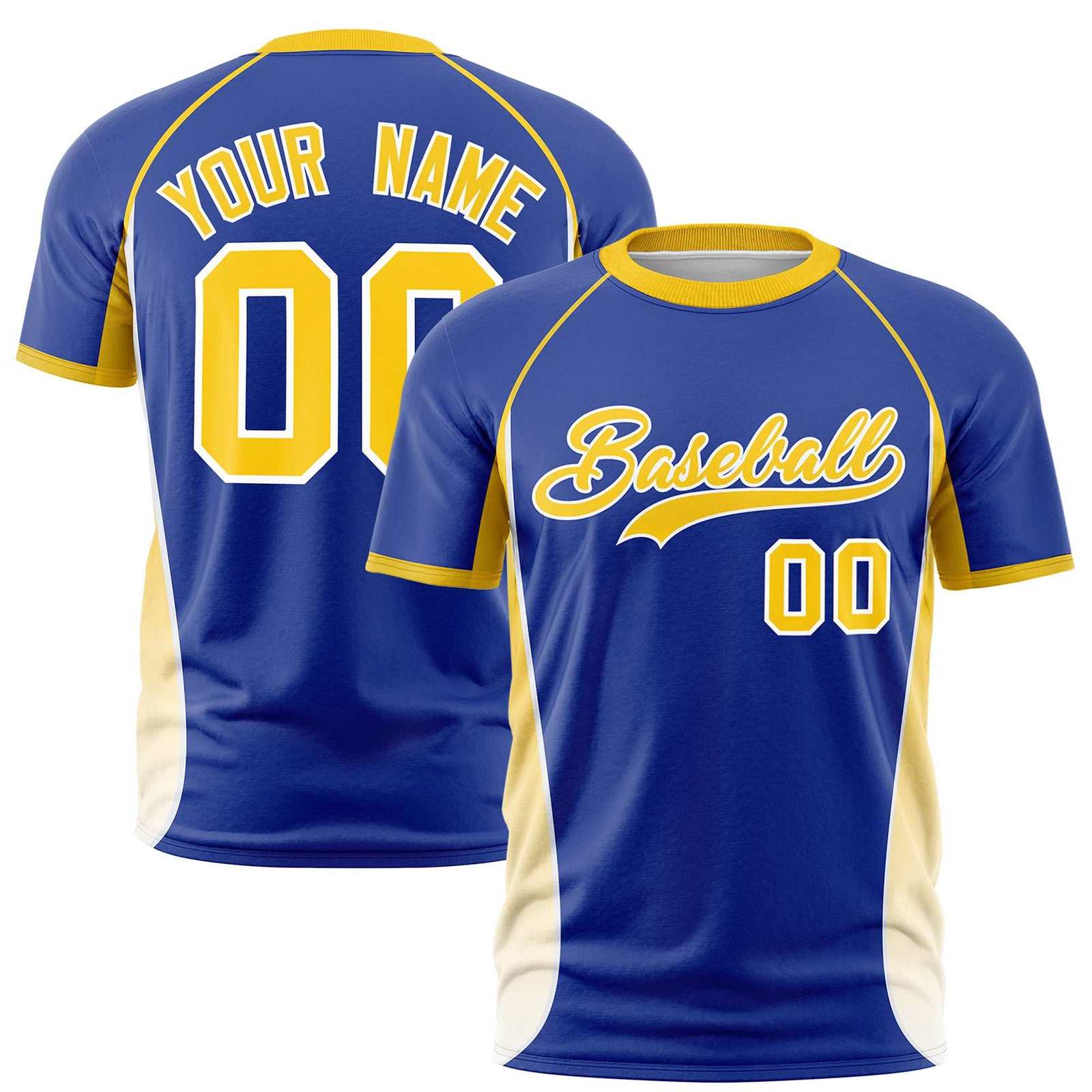 Custom Royal Blue Gold 01-White Crew neck Side Gradient Fashion Performance T-Shirt