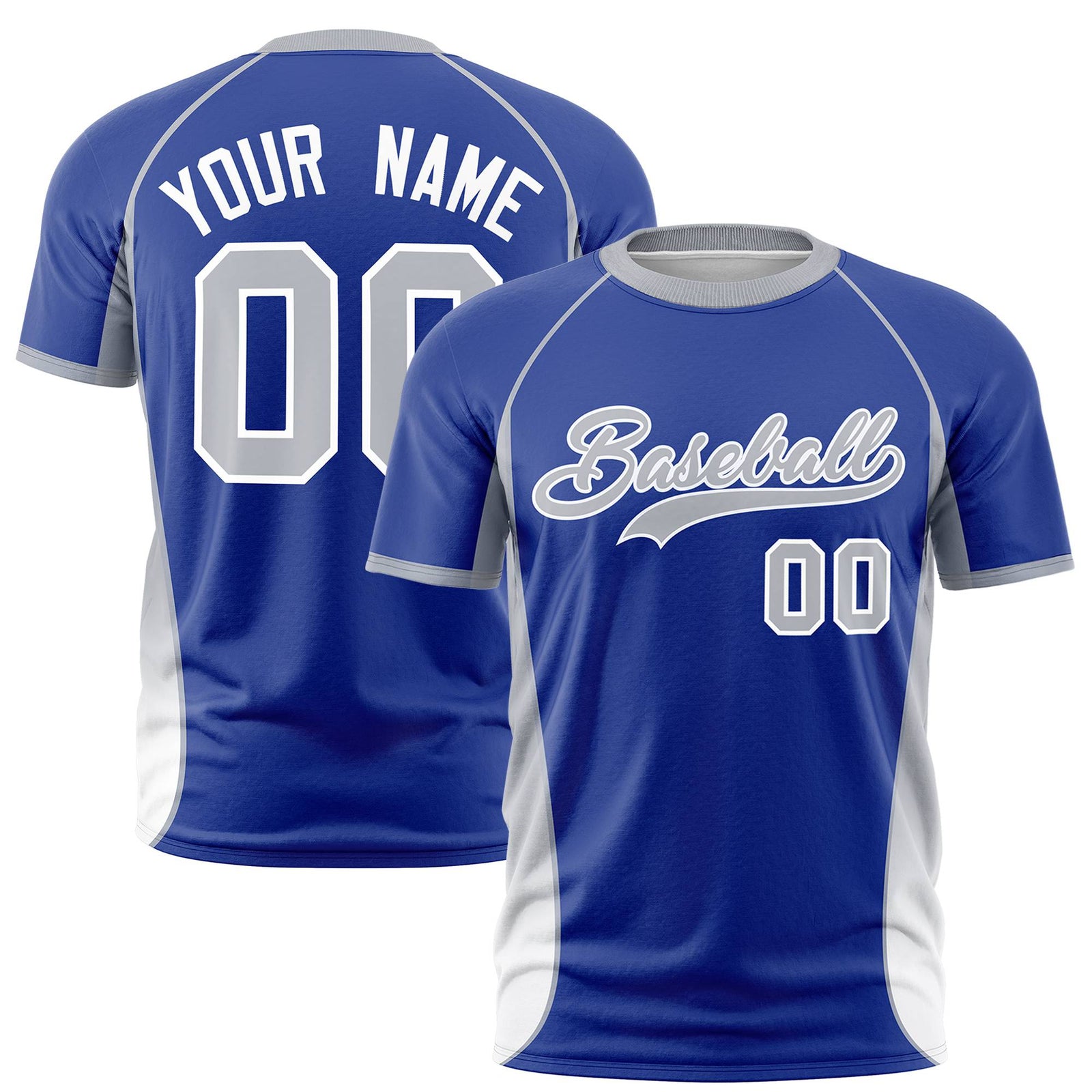 Custom Royal Blue Gray-White Crew neck Side Gradient Fashion Performance T-Shirt