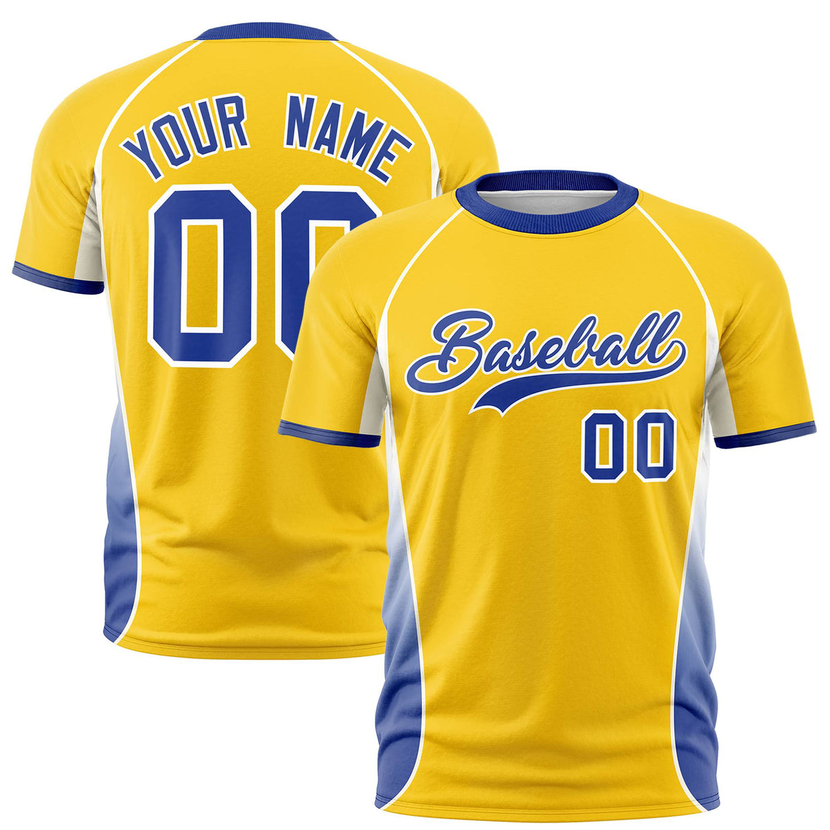 Custom Gold 01 White-Royal Blue Crew neck Side Gradient Fashion Performance T-Shirt