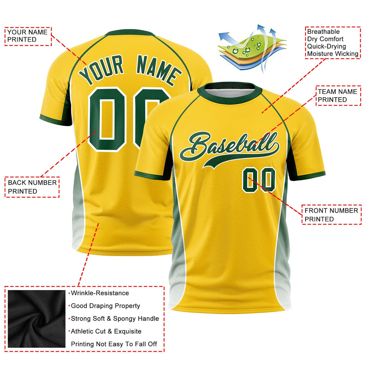 Custom Gold 01 Green-White Crew neck Side Gradient Fashion Performance T-Shirt