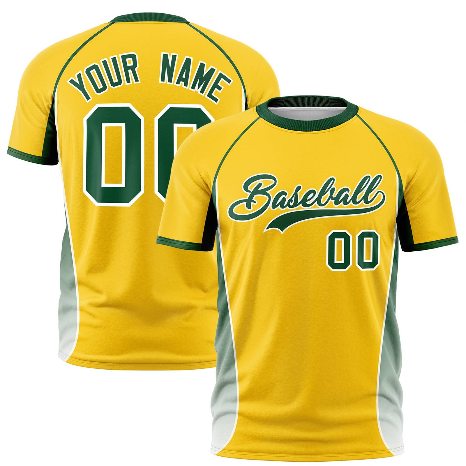 Custom Gold 01 Green-White Crew neck Side Gradient Fashion Performance T-Shirt