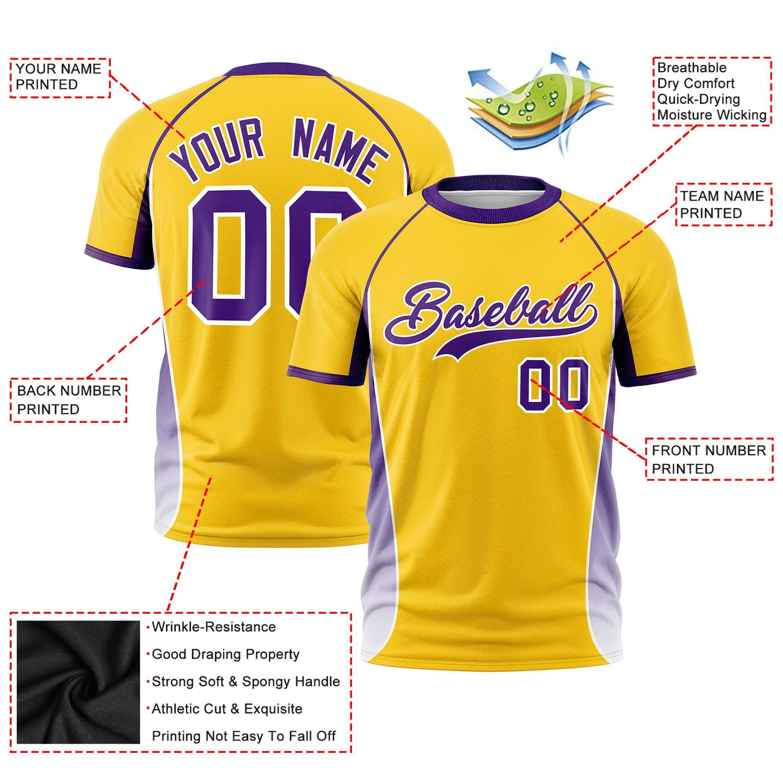 Custom Gold 01 Purple-White Crew neck Side Gradient Fashion Performance T-Shirt