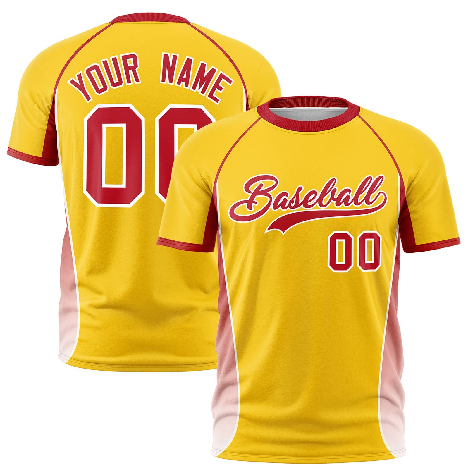 Custom Gold 01 Red-White Crew neck Side Gradient Fashion Performance T-Shirt