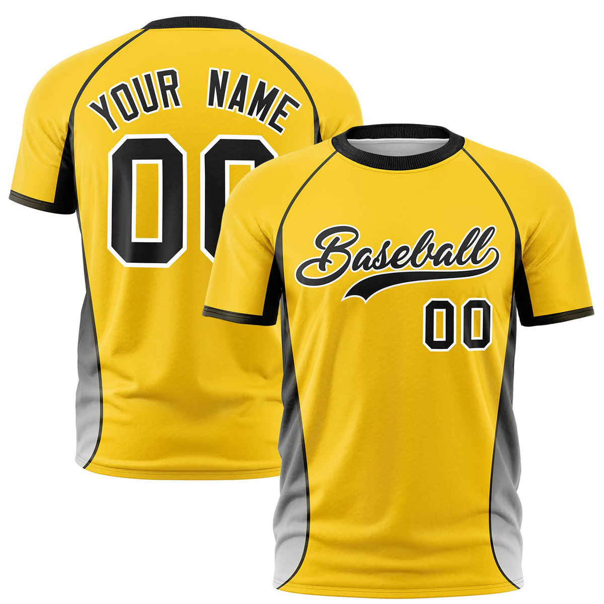 Custom Gold 01 Black-White Crew neck Side Gradient Fashion Performance T-Shirt