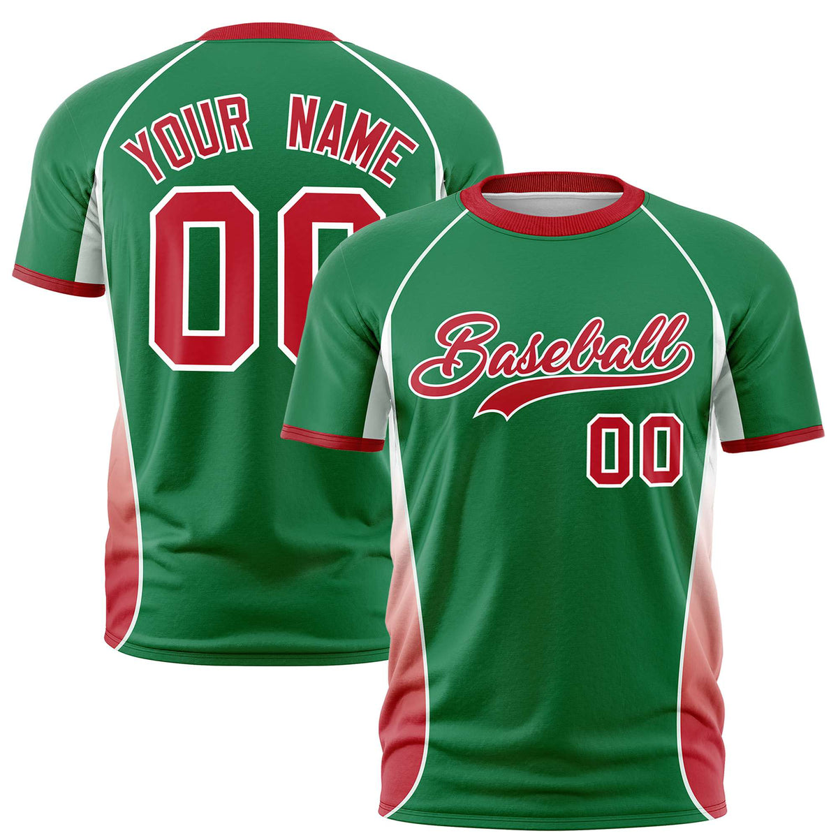 Custom Kelly Green White-Red Crew neck Side Gradient Fashion Performance T-Shirt