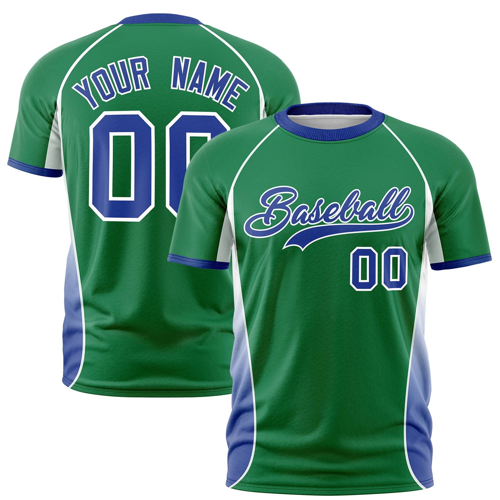 Custom Kelly Green White-Royal Blue Crew neck Side Gradient Fashion Performance T-Shirt