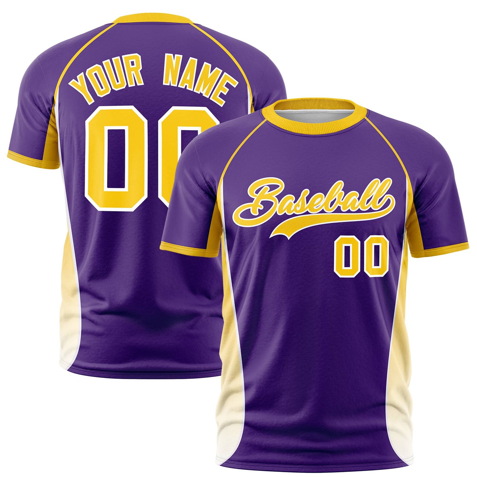 Custom Purple Gold 01-White Crew neck Side Gradient Fashion Performance T-Shirt