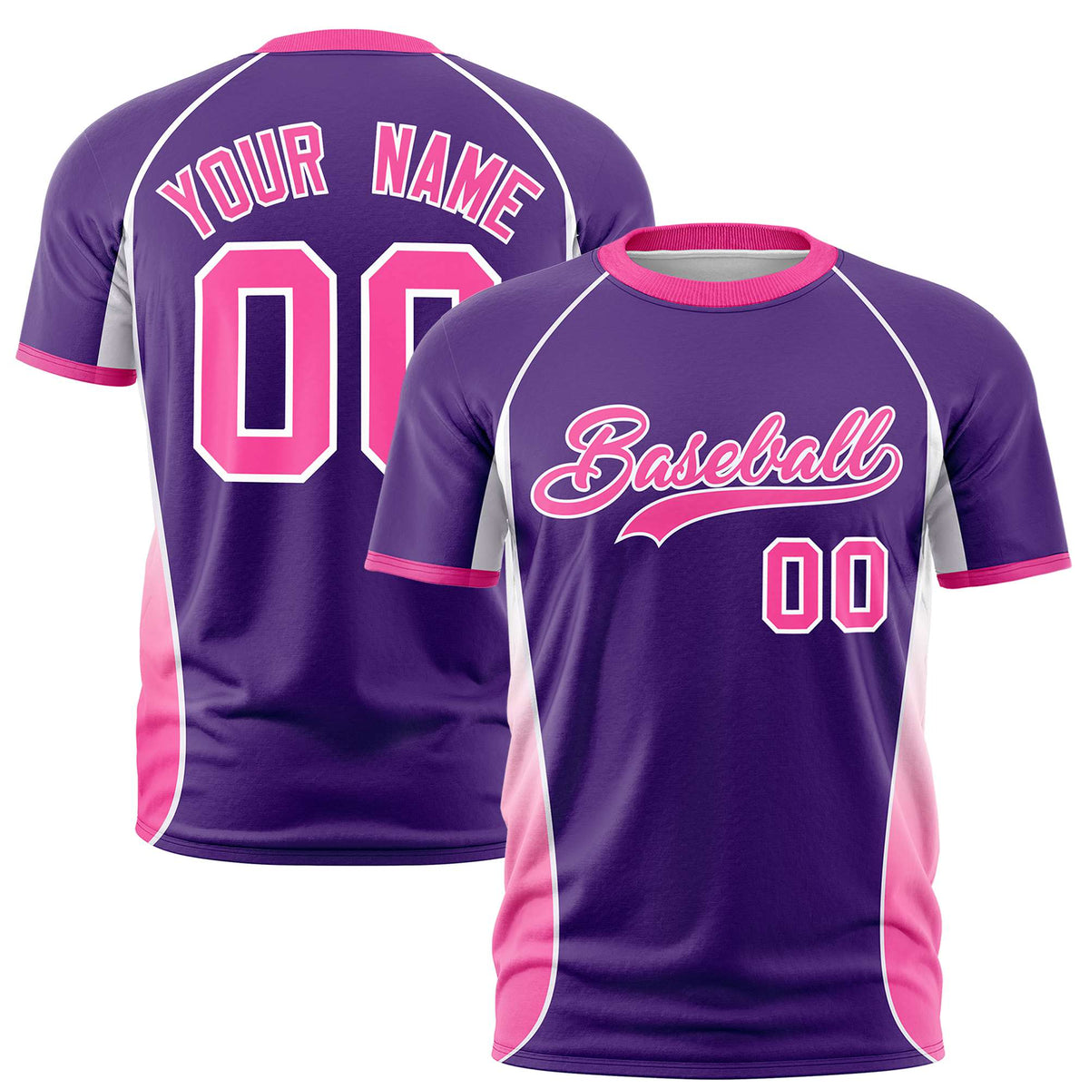 Custom Purple White-Pink Crew neck Side Gradient Fashion Performance T-Shirt