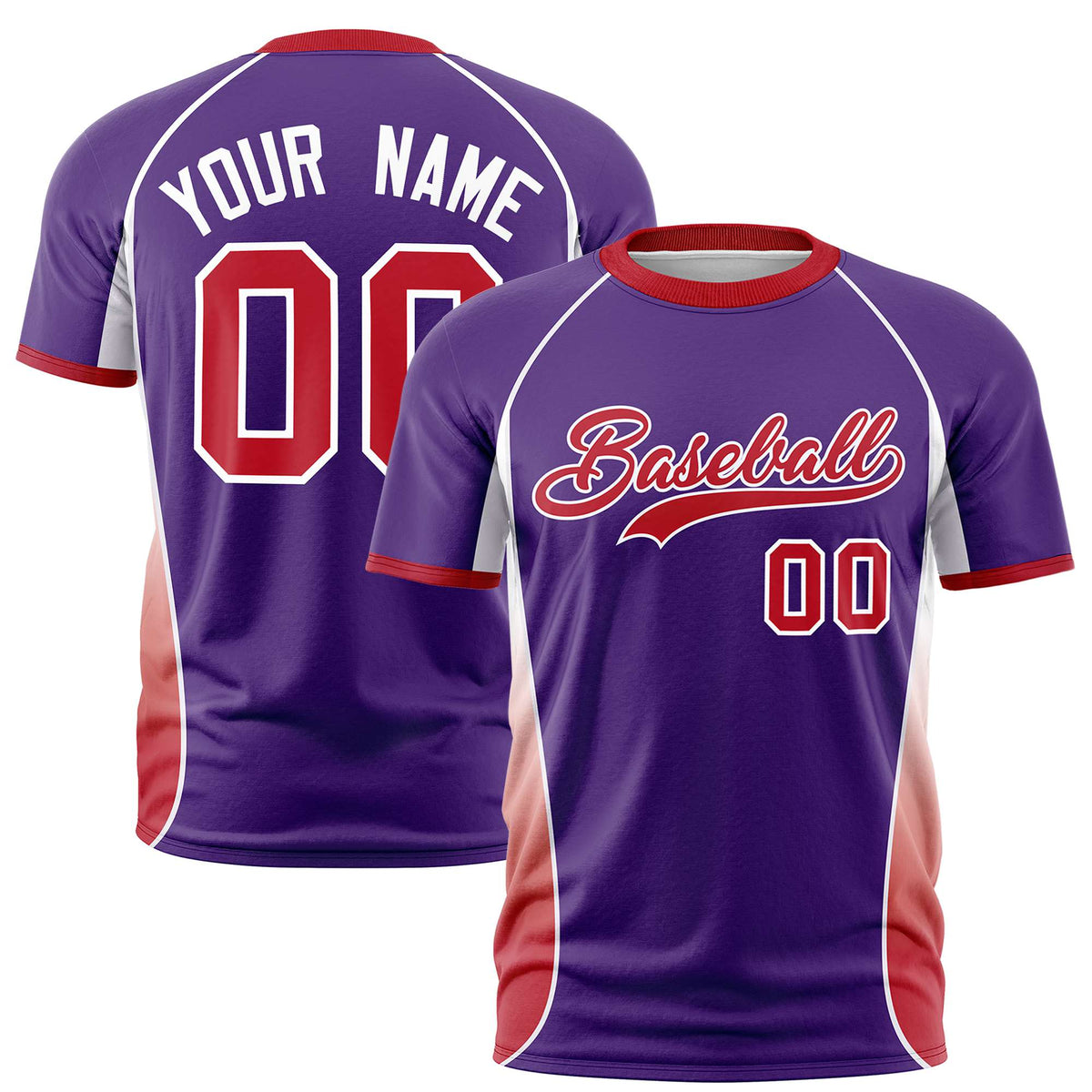 Custom Purple White-Red Crew neck Side Gradient Fashion Performance T-Shirt