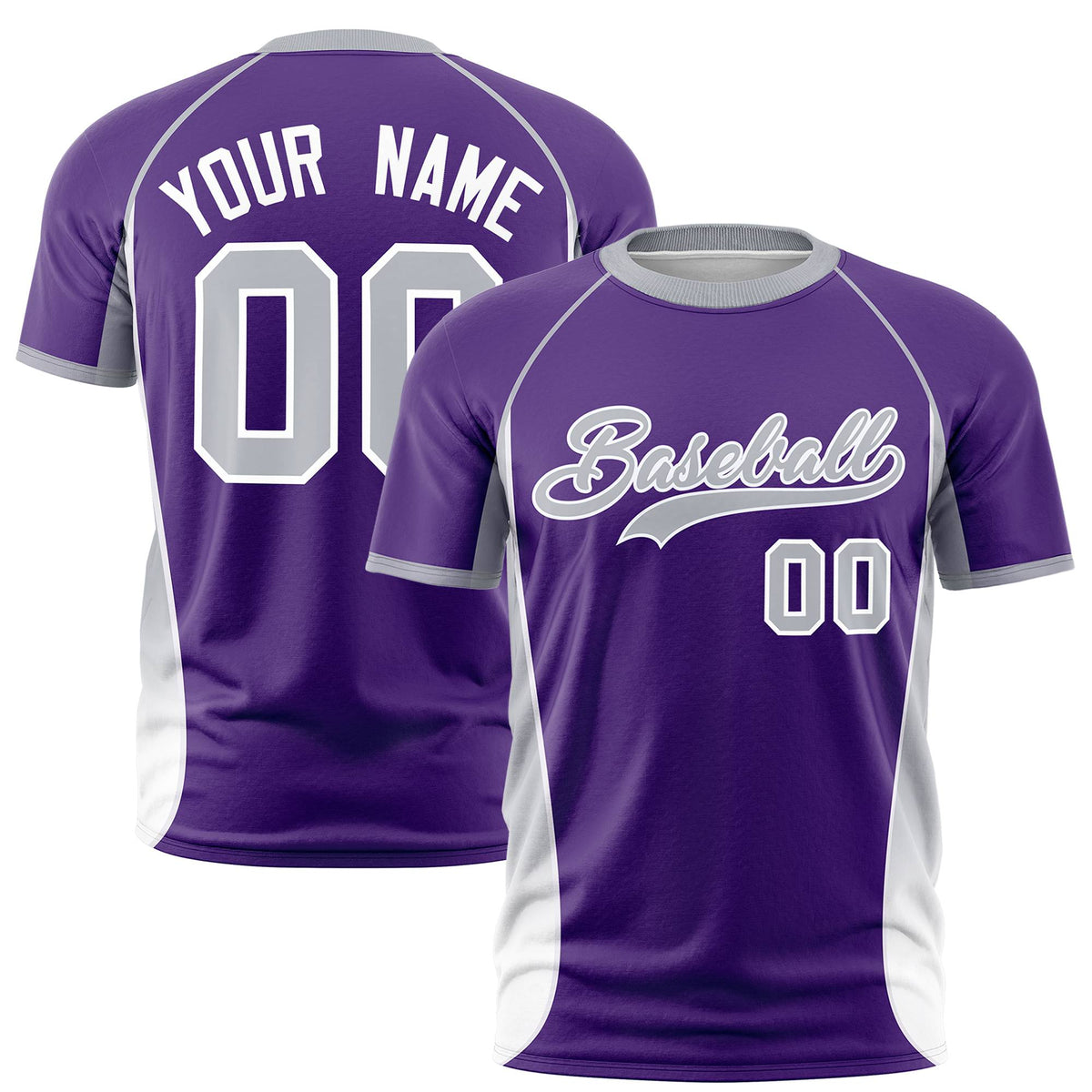 Custom Purple Gray-White Crew neck Side Gradient Fashion Performance T-Shirt